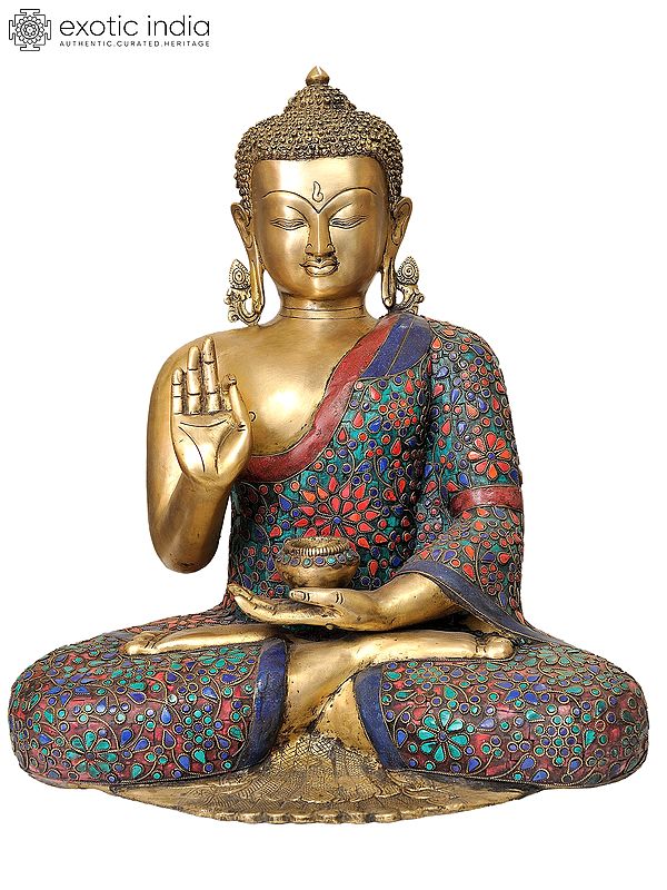 18" Large Size Tibetan Buddha in the Vitarka Mudra In Brass | Handmade | Made In India