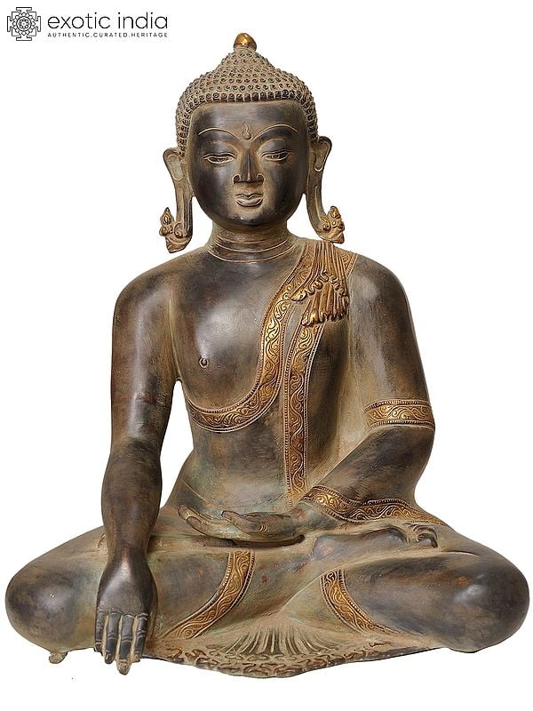 15" Buddha in the Bhumisparsha Mudra In Brass | Handmade | Made In India