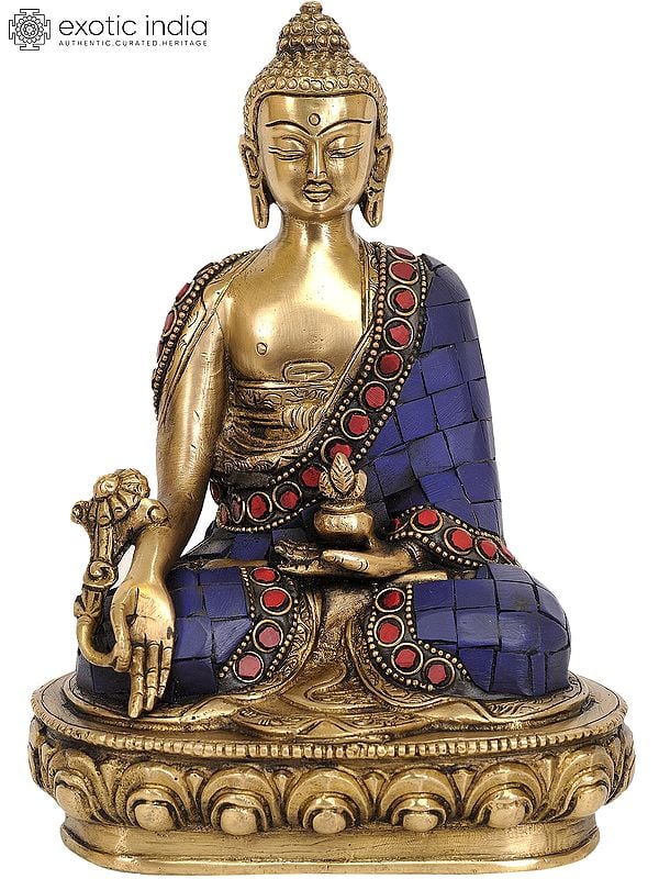 7" Tibetan Buddhist Deity Medicine Buddha In Brass | Handmade | Made In India