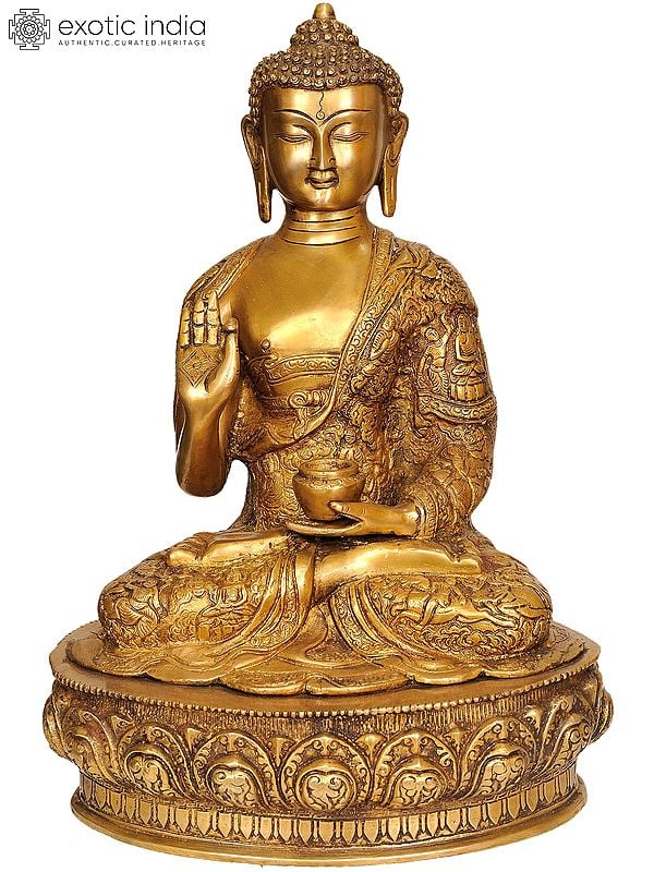 15" Blessing Buddha In Brass | Handmade | Made In India