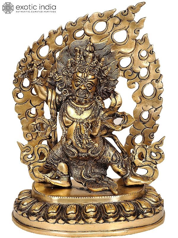 12" Buddhist Deity Vajrapani Idol with Fire Aureole | Handmade Brass Statue