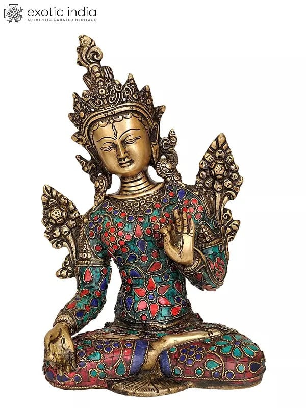 10" Tibetan Buddhist Goddess White Tara In Brass | Handmade | Made In India