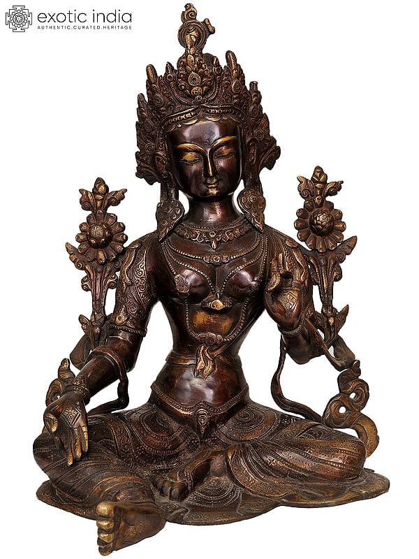 15" Tibetan Buddhist Deity Green Tara In Brass | Handmade | Made In India