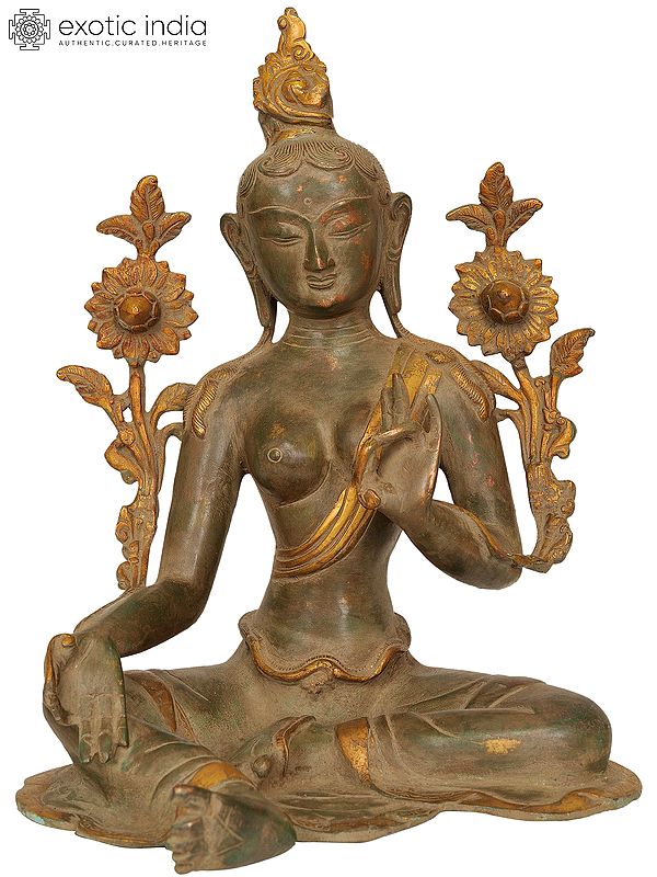 13" Green Tara (Tibetan Buddhist Goddess) In Brass | Handmade | Made In India