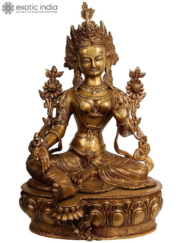 18" Green Tara (Tibetan Buddhist Deity) Brass Statue | Handmade | Made in India