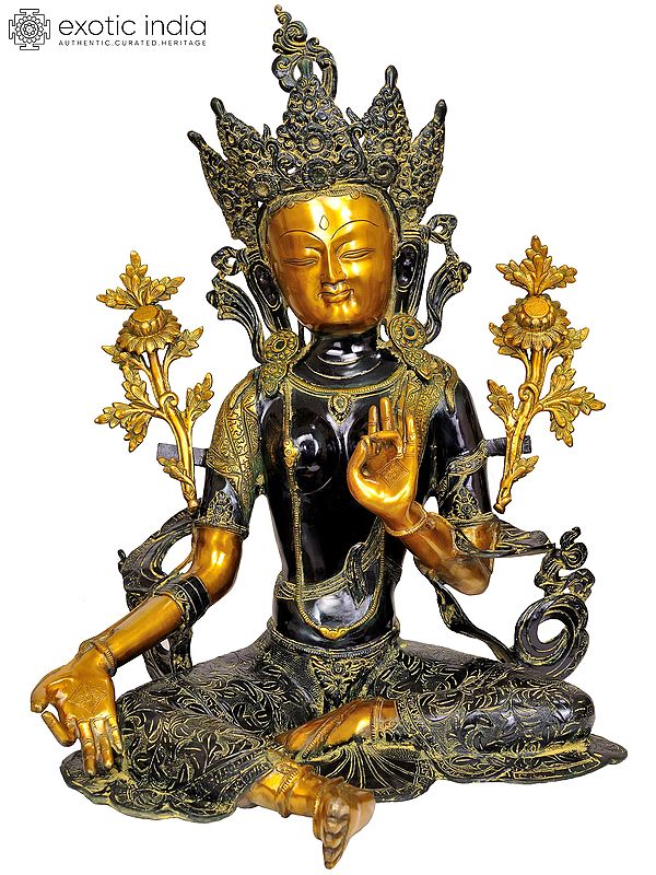 27" Large Size Green Tara (Tibetan Buddhist Deity) In Brass | Handmade | Made In India