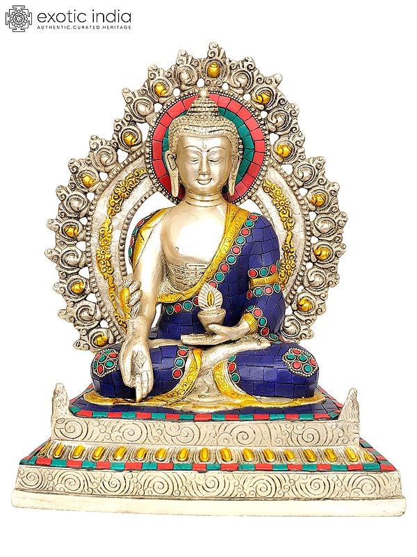 11" Tibetan Buddhist God Enthroned Medicine Buddha Statue in Brass | Handmade | Made in India