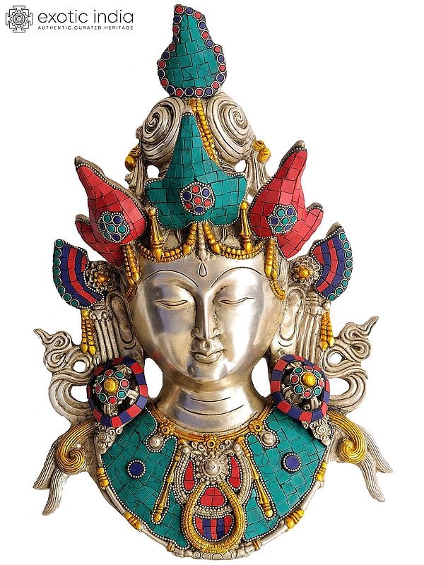 15" Tibetan Buddhist Deity Goddess Tara Mask (Wall Hanging) In Brass | Handmade | Made In India