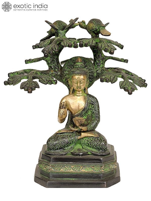 9" Buddha Under The Bodhi Tree In Brass | Handmade | Made In India