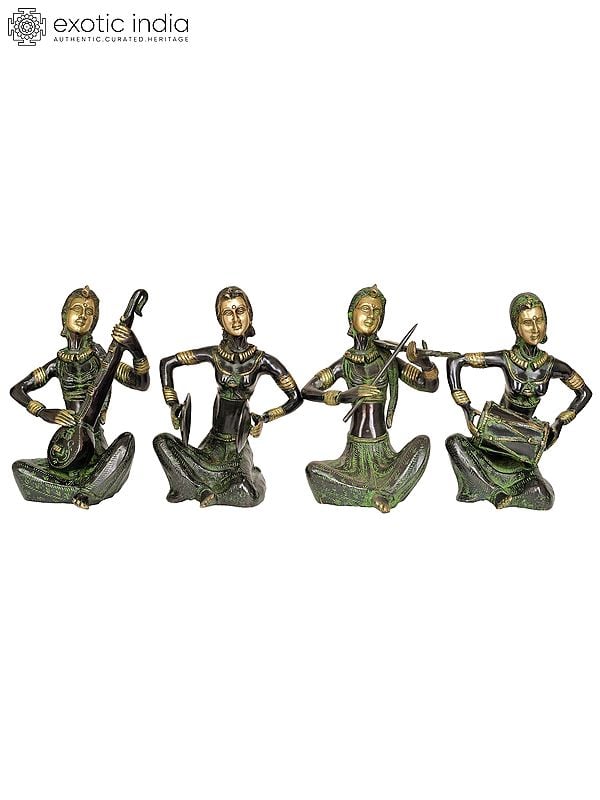 10" Set of Four Musician Ladies Brass Figurine | Handmade Living Room Decor