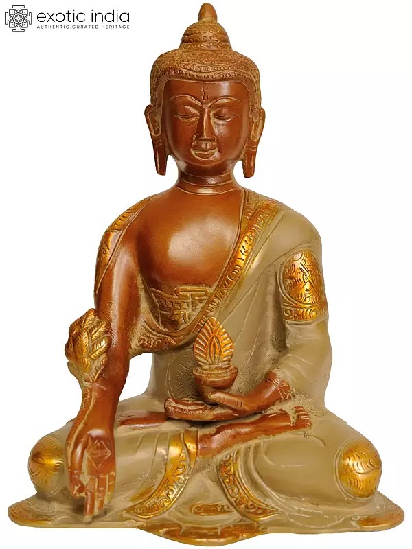 8" Medicine Buddha Statue in Brass | Handmade Buddhist Deity Idol | Made in India