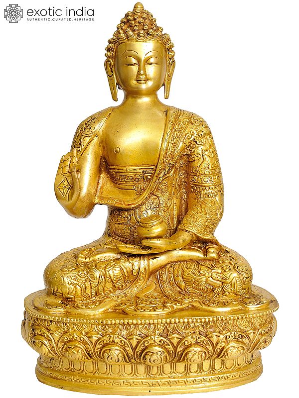 12" Blessing Buddha (Robes Decorated with the Scenes of His Life) In Brass | Handmade | Made In India