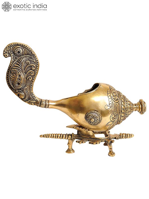 13" Stylized Conch on Stand In Brass | Handmade | Made In India