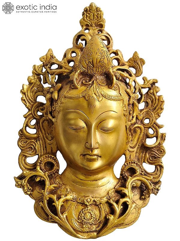 12" Tibetan Buddhist Goddess Tara Wall Hanging Mask in Brass | Handmade | Made in India