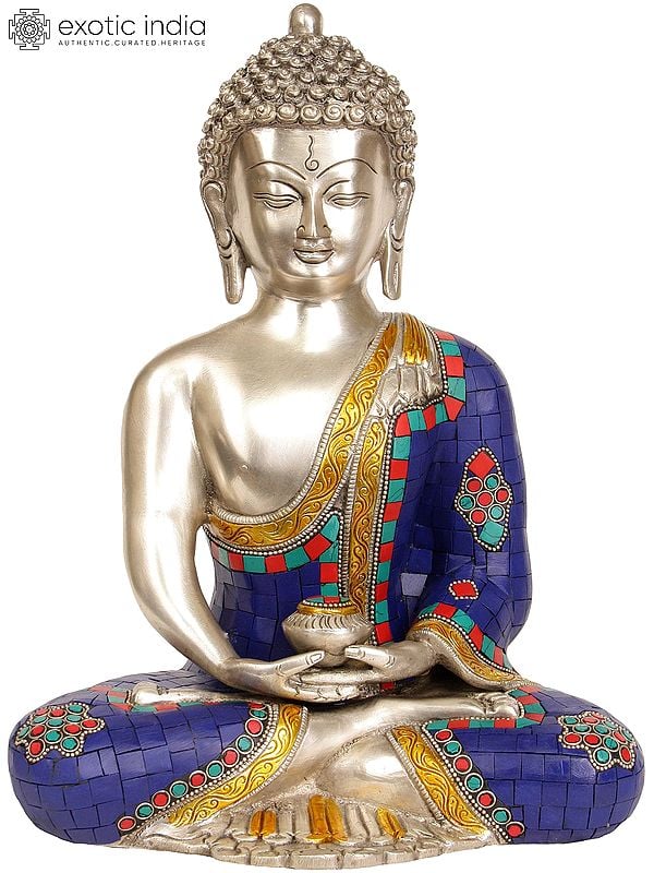 12" Inlay Statue of Dhyani Buddha In Brass | Handmade | Made In India