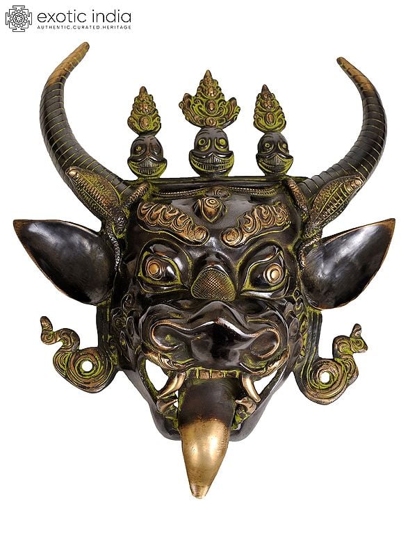 17" Buddhist Deity Yamantaka Wall Hanging Mask in Brass | Handmade | Made in India