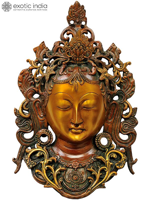 12" Goddess Tara Wall Hanging Mask (Tibetan Buddhist Deity) In Brass | Handmade | Made In India