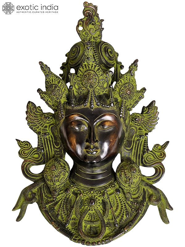 16" Goddess Tara Wall Hanging Mask (Tibetan Buddhist Deity) In Brass | Handmade | Made In India