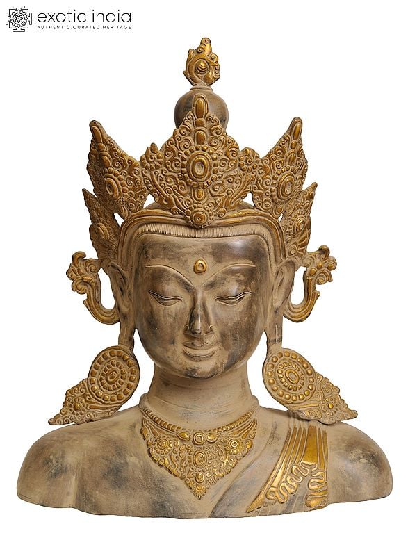 17" Crown Buddha Bust (Tibetan Buddhist Deity) In Brass | Handmade | Made In India