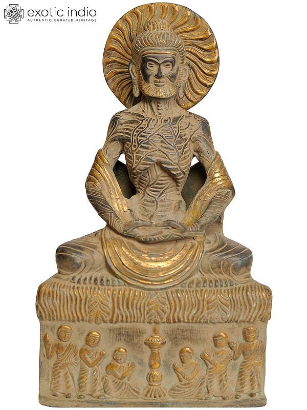 12" Emaciated Buddha Brass Sculpture | Handmade | Made in India