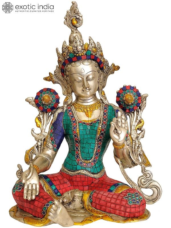 15" Goddess Green Tara (Tibetan Buddhist Deity) In Brass | Handmade | Made In India