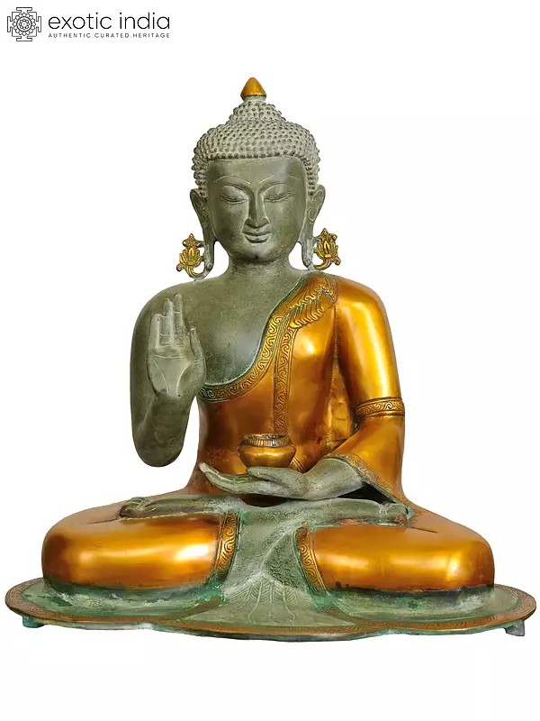 19" Gautam Buddha Robed in Dazzling Golden | Handmade Brass Murti