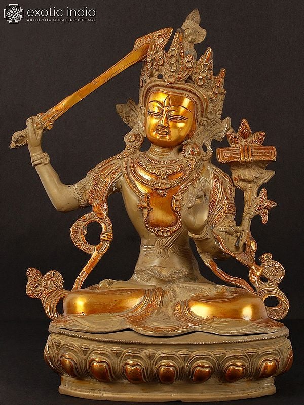 12" Manjushri The Golden Youth (Tibetan Buddhist Deity) In Brass | Handmade | Made In India