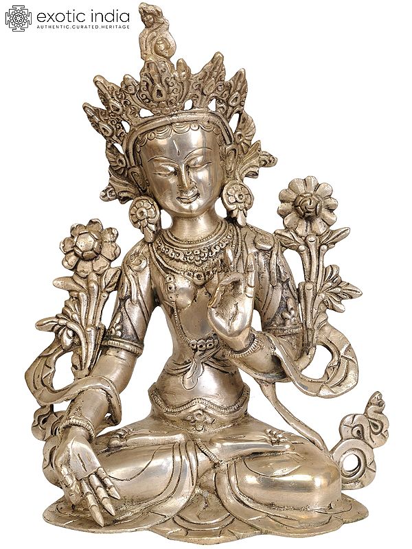 10" Goddess White Tara (Tibetan Buddhist Deity) In Brass | Handmade | Made In India