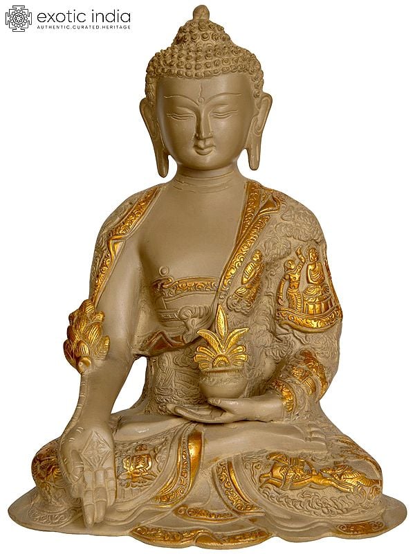 11" Tibetan Buddhist Deity Medicine Buddha In Brass | Handmade | Made In India