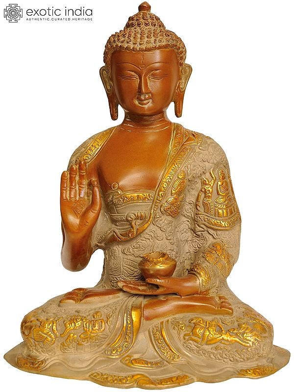 12" Preaching Buddha Brass Sculpture | Handmade | Made in India