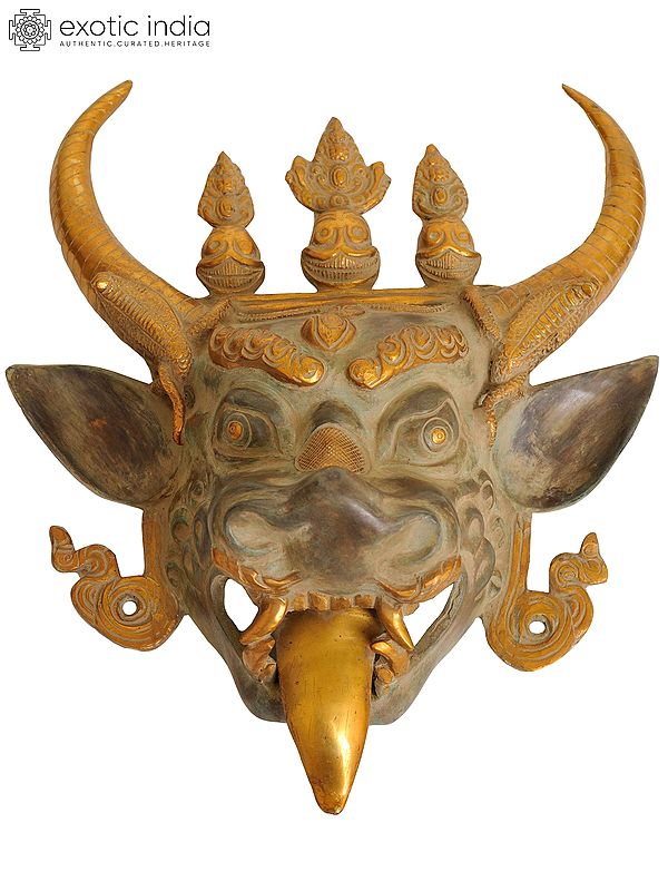 15" Buddhist Deity Yamantaka Wall Hanging Mask in Brass | Handmade | Made in India