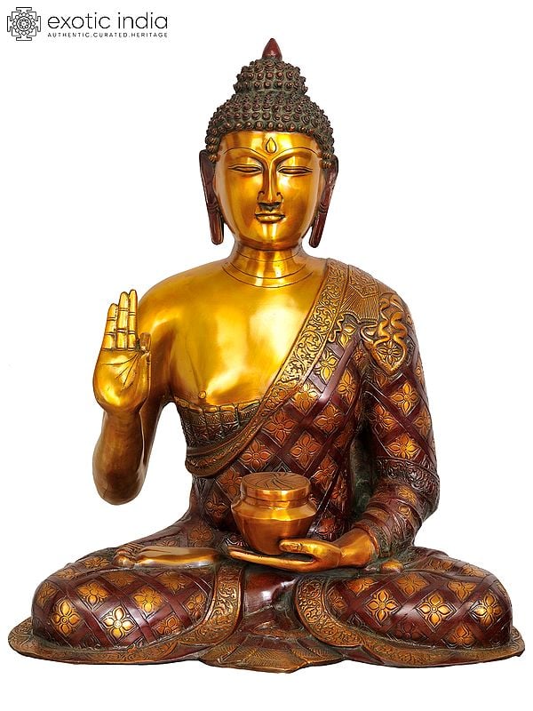 23" Large Size Shakyamuni Buddha in Preaching Mudra In Brass | Handmade | Made In India