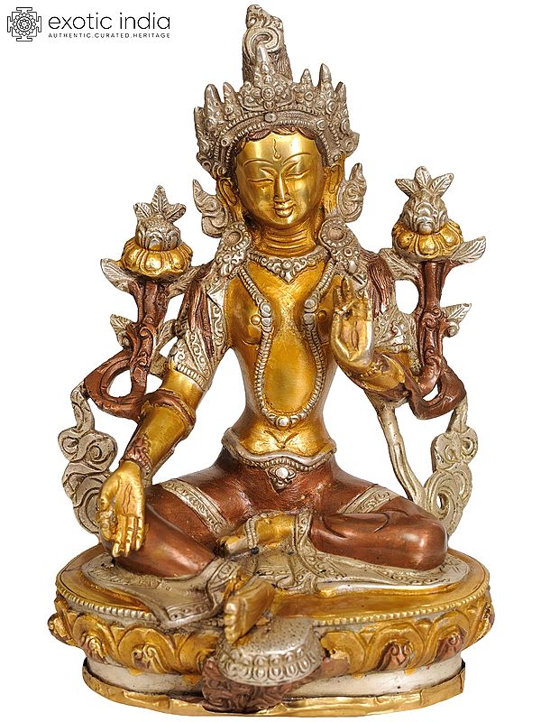 8" Saviour Goddess Green Tara (Tibetan Buddhist Deity) In Brass | Handmade | Made In India