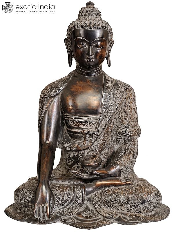 13" Lord Buddha in Bhumisparsha Mudra (Tibetan Buddhist) In Brass | Handmade | Made In India