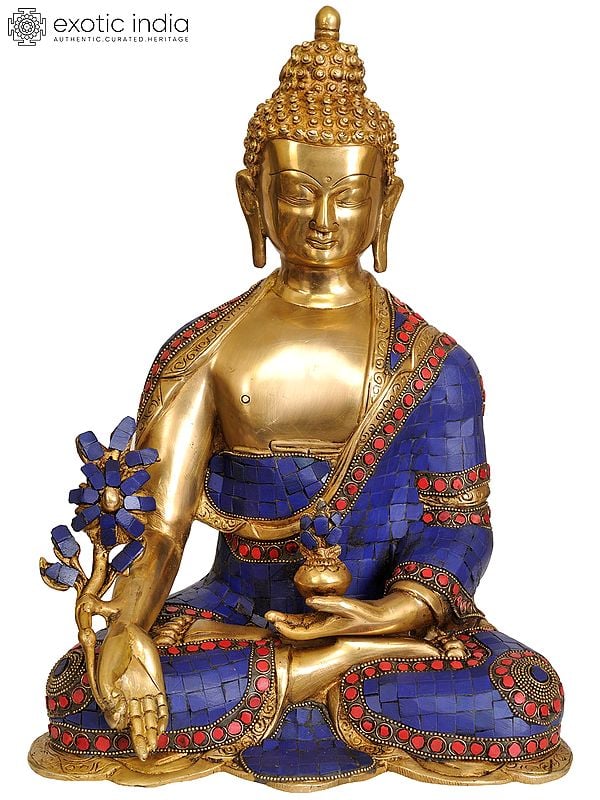 14" (Tibetan Buddhist Deity) Lapis Healing  Buddha In Brass | Handmade | Made In India