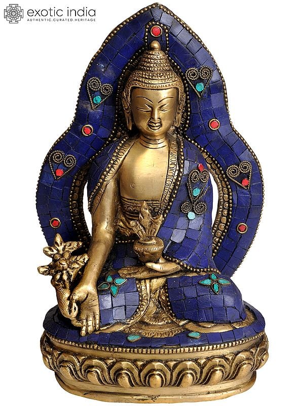 9" Enthroned Medicine Budha (Tibetan Buddhist Deity) In Brass | Handmade | Made In India