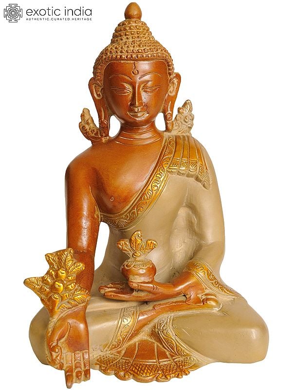 7" The Medicine Buddha (Tibetan Buddhist Deity) In Brass | Handmade | Made In India