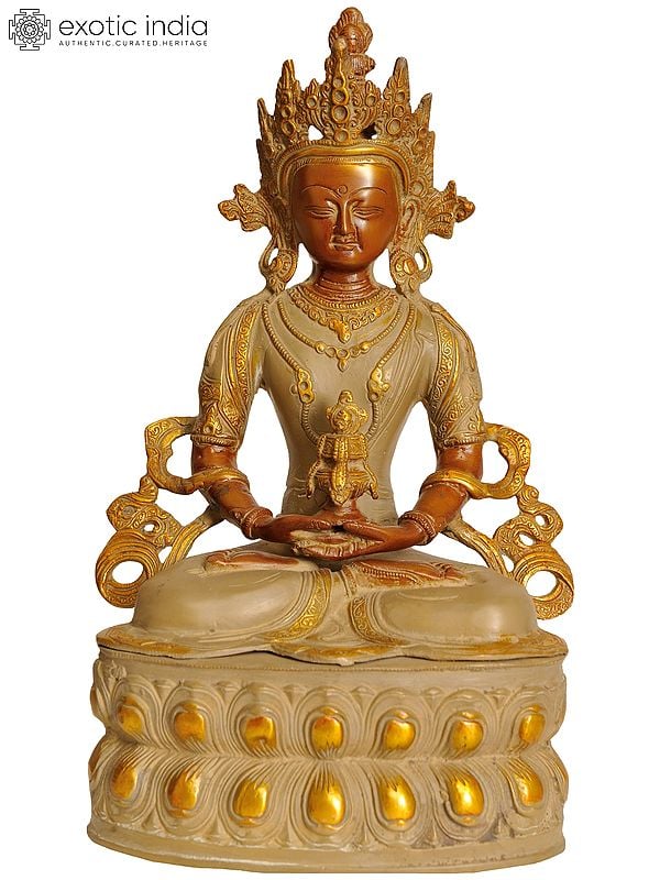 14" Amitabha Buddha Brass Sculpture | Handmade | Made in India