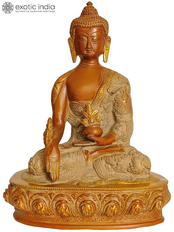 9" The Medicine Buddha`(Robes Decorated with the Scenes from Shakyamuni) In Brass | Handmade | Made In India