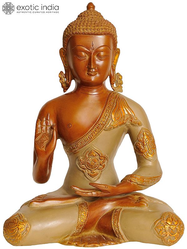 11" Lord Buddha Preaching His Dharma In Brass | Handmade | Made In India