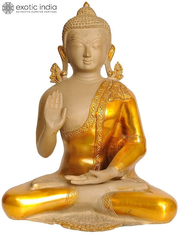 12" Lord Buddha In Abhaya Mudra In Brass | Handmade | Made In India