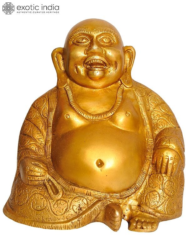 8" Laughing Buddha In Brass | Handmade | Made In India