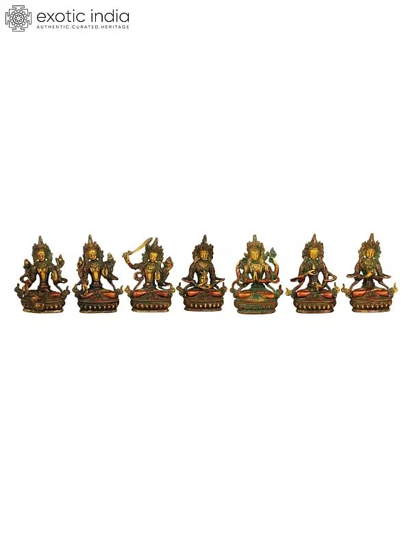 5" Set of Seven Tibetan Buddhist Deities In Brass | Handmade | Made In India