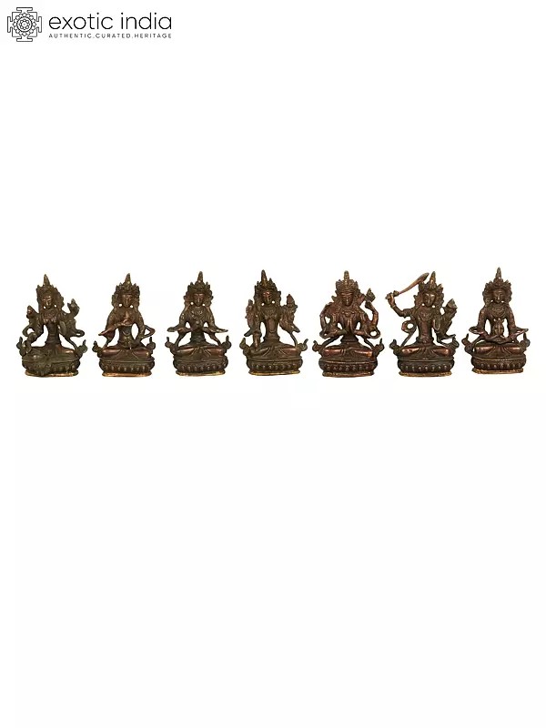 5" Set of Seven Tibetan Buddhist Deities In Brass | Handmade | Made In India