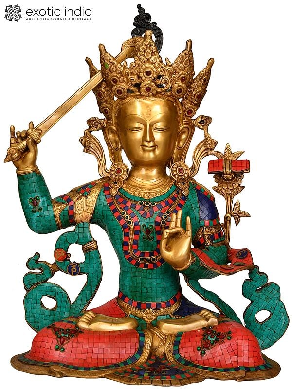 25" Tibetan Buddhist Deity Manjushri - Large Size In Brass | Handmade | Made In India