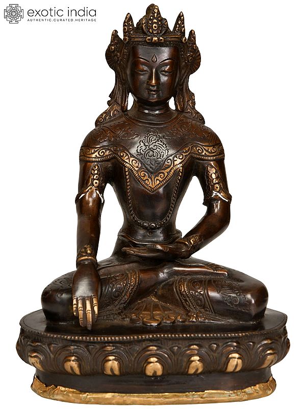 9" Crown Buddha in Bhumisparsha Mudra In Brass | Handmade | Made In India