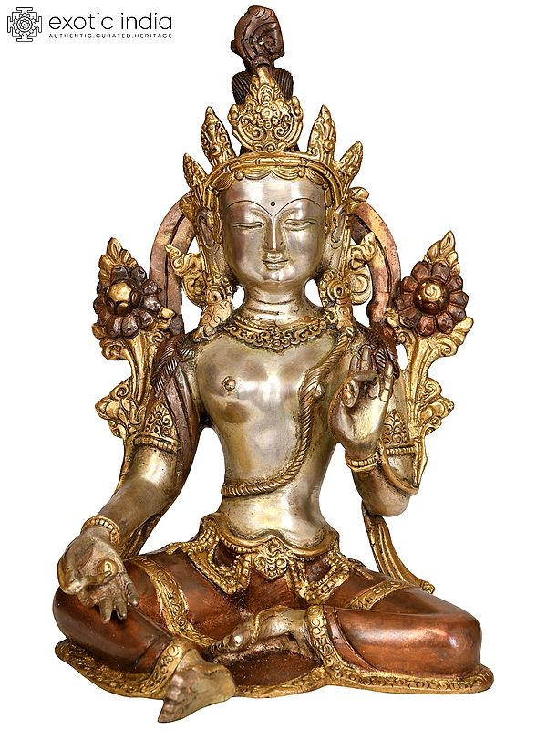 10" Tibetan Buddhist Goddess Green Tara In Brass | Handmade | Made In India