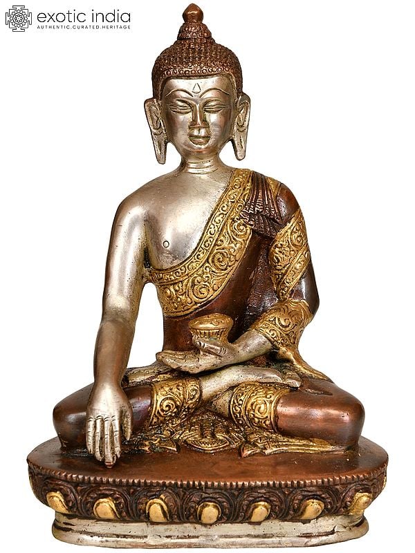 8" Tibetan Buddhist Deity Buddha in Bhumisparsha Mudra In Brass | Handmade | Made In India