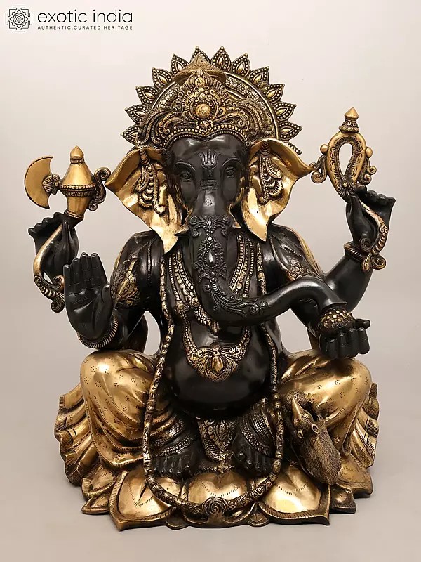 29" Large Size Chaturbhuja Lord Ganesha In Brass | Handmade | Made In India