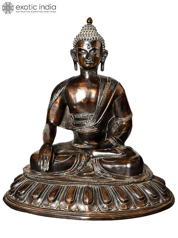 35" Tibetan Buddhist Deity Lord Buddha in Bhumi Sparsha Mudra In Brass | Handmade | Made In India